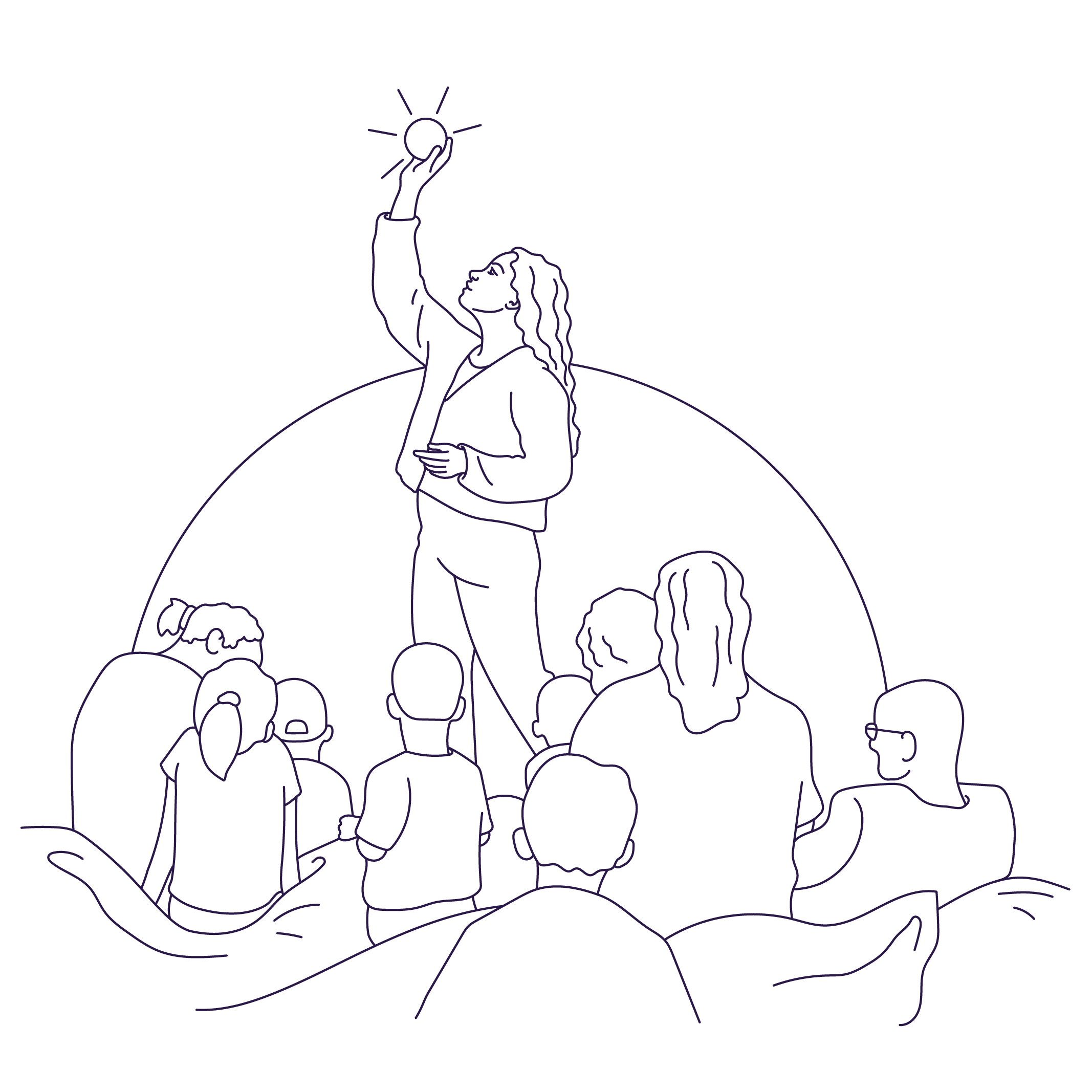 An illustration of young girl holding an orb of light in her outstretched hand.