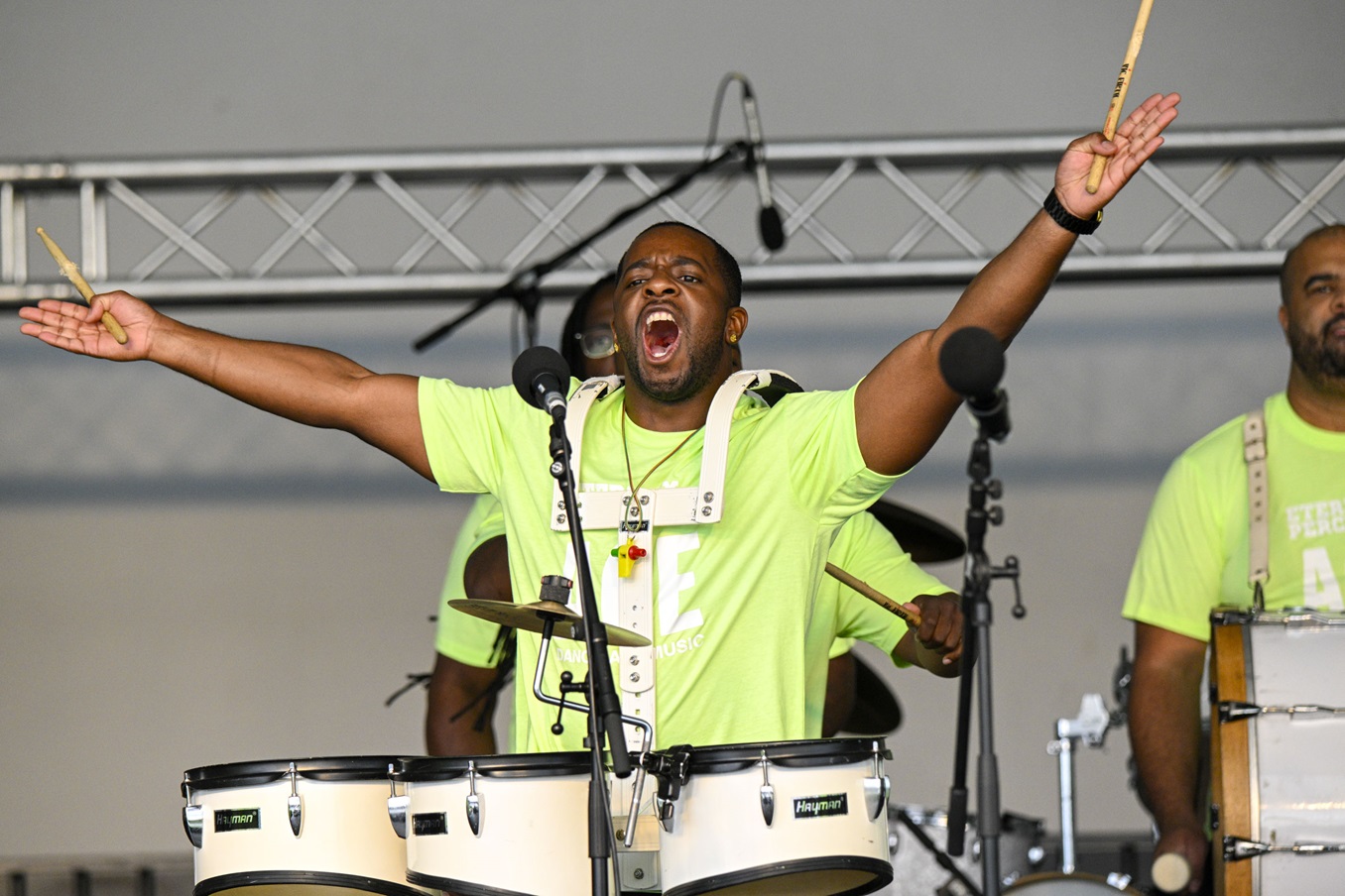 Drumers from ACE Dance and Music take to the stage at Carnival Windrush