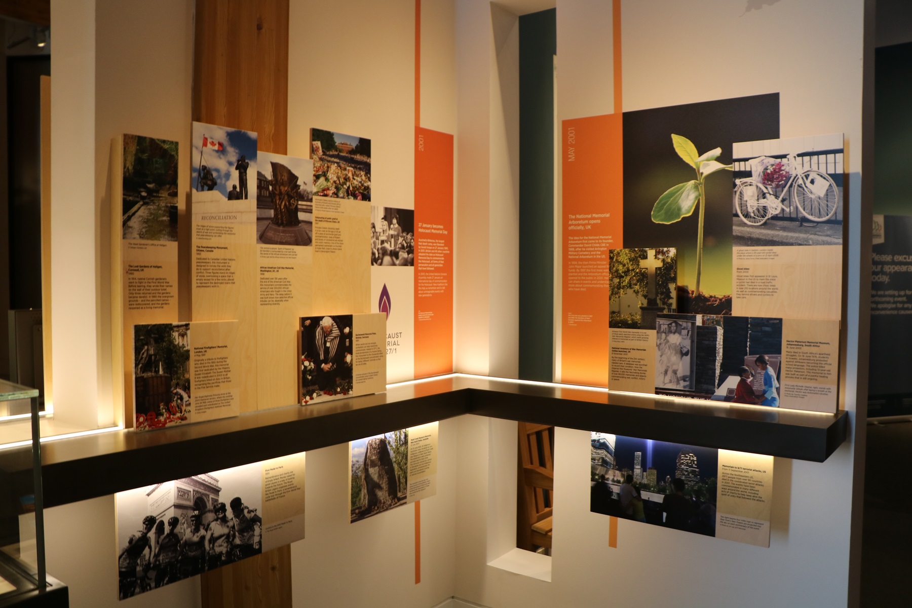 One of the walls showing a timeline of Remembrance in the exhibition