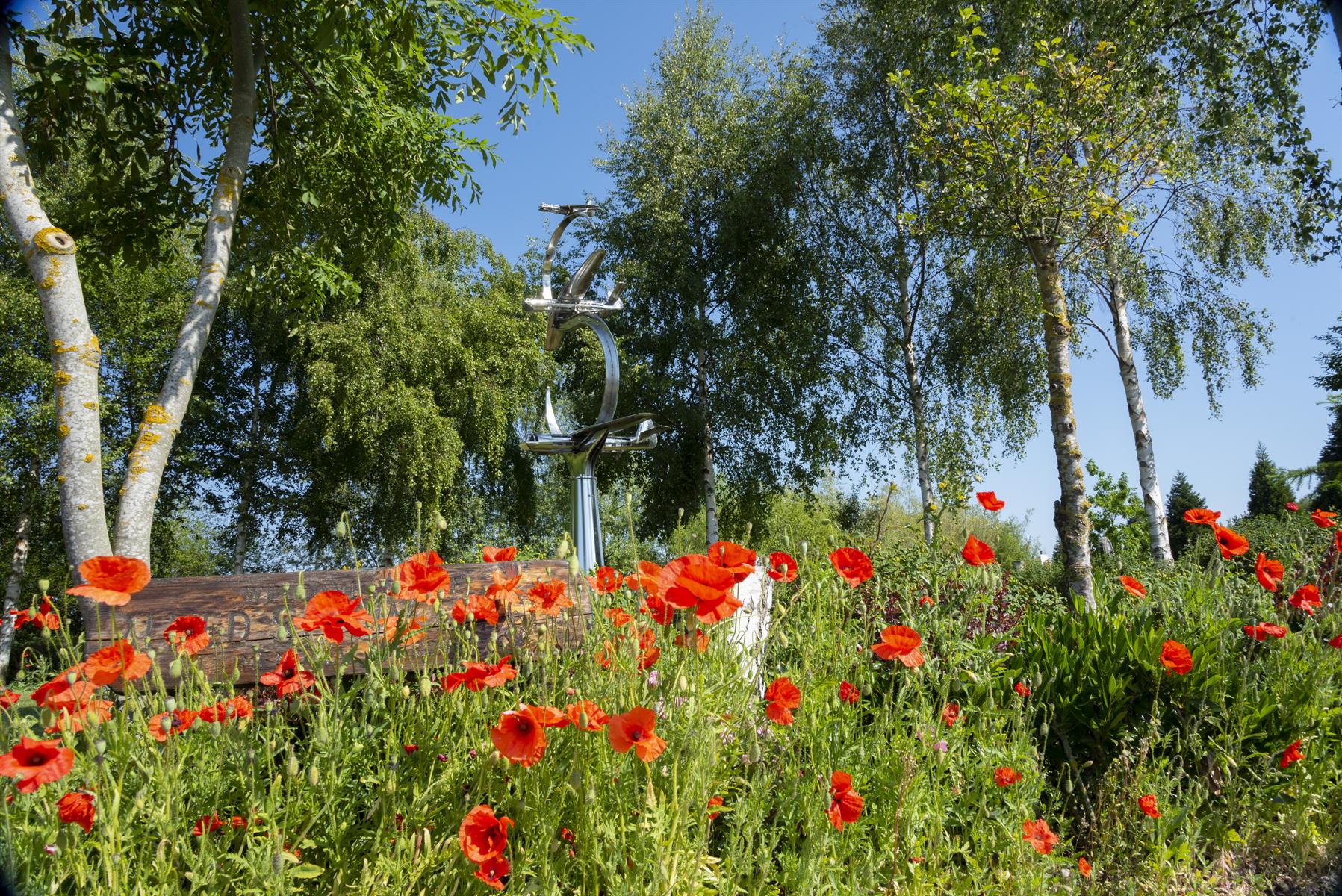 Poppies in front of Pegasus Bridge Memorial