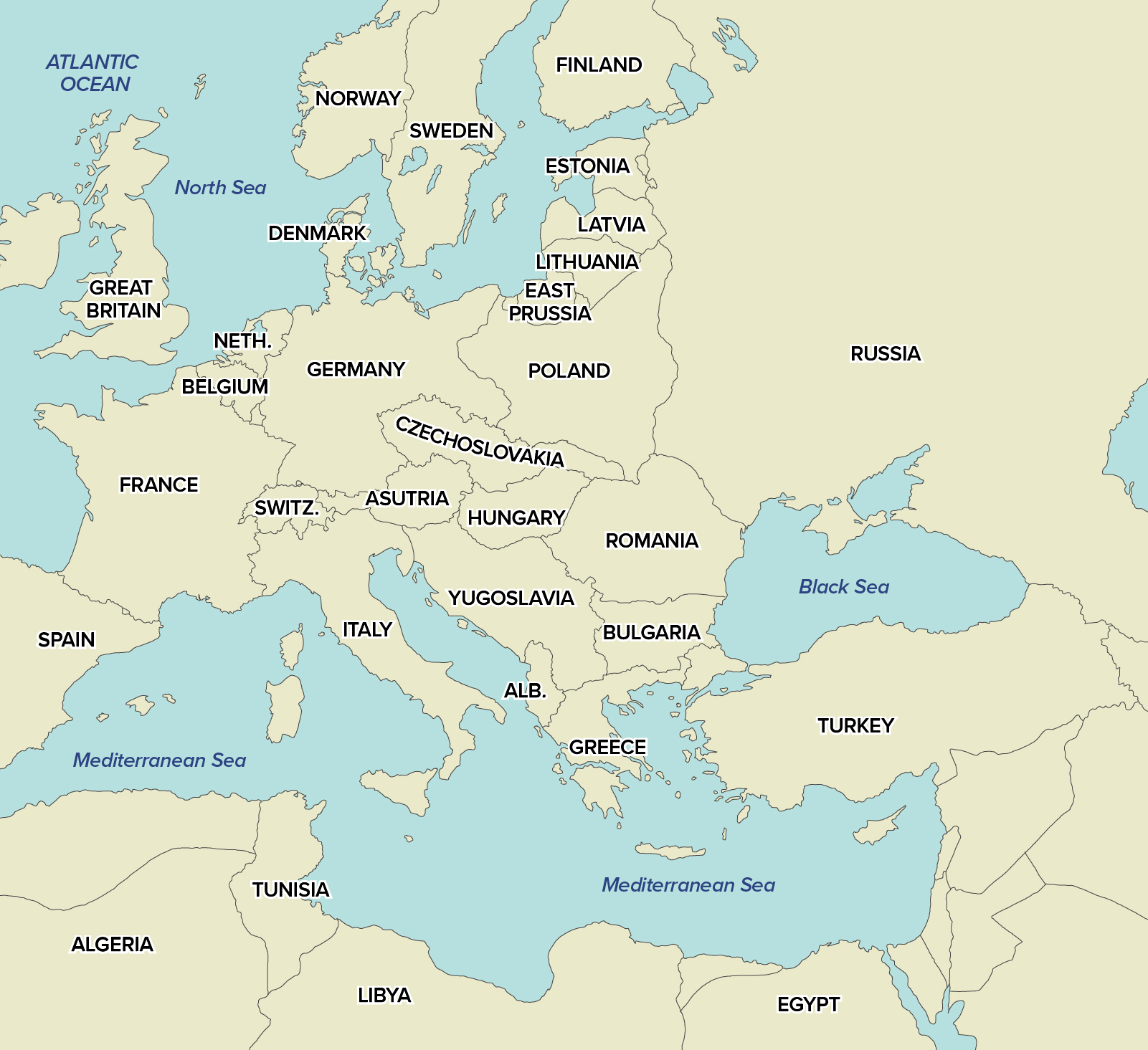 Map showing Europe as it was in 1942